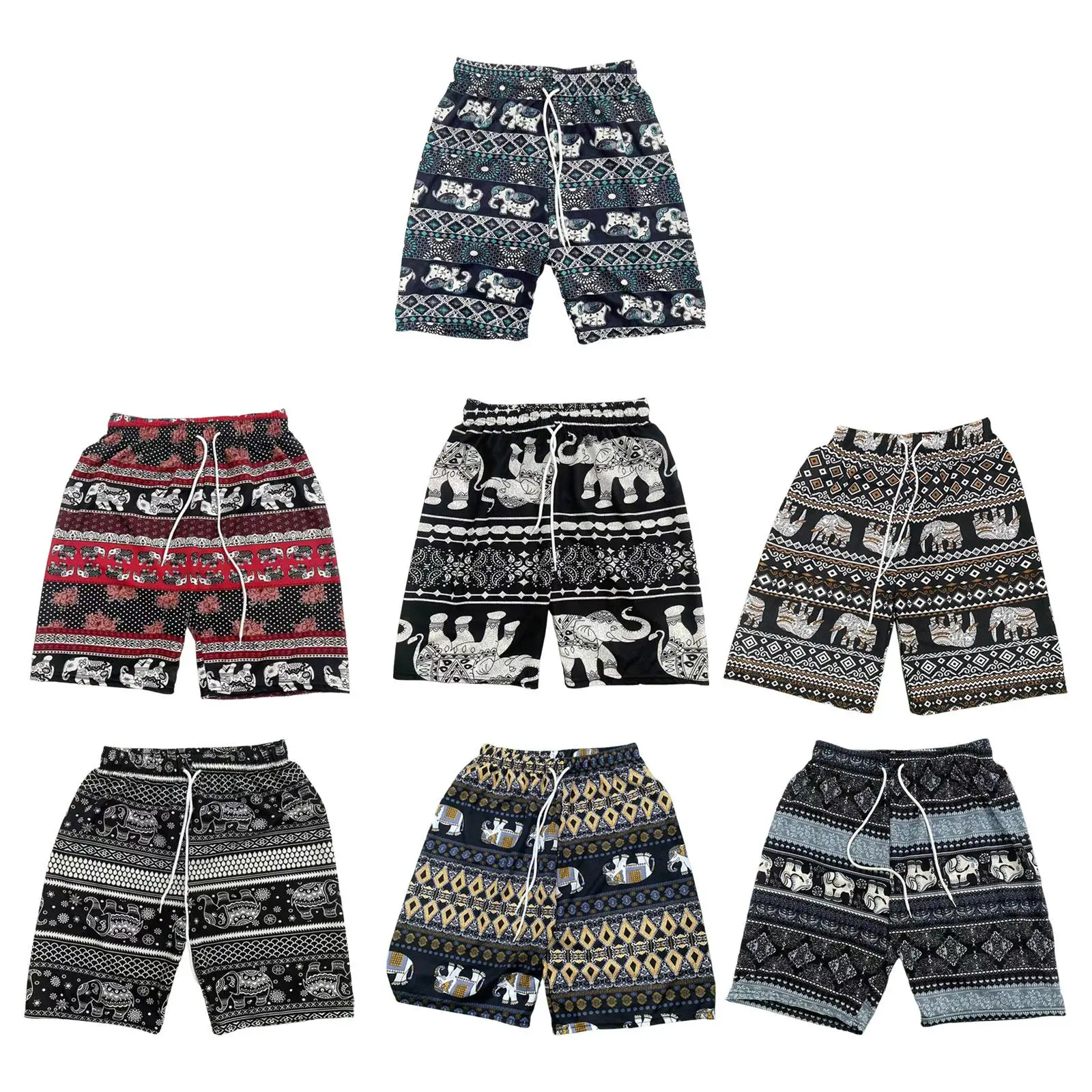 Beach Shorts for Women Men Summer Boho Festival Elephant Pattern Short Pants